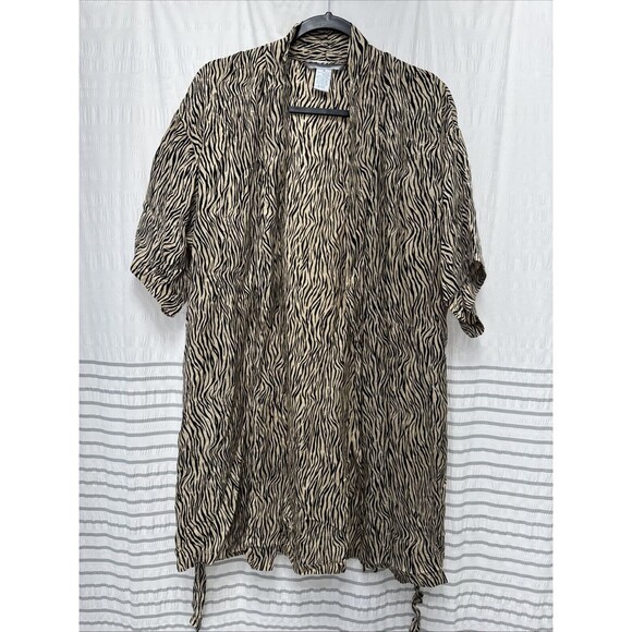 August Silk Robe Womens Medium 100% Silk Animal Print‎ Belted Lightweight Kimono - Picture 1 of 9